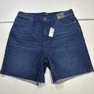 NWT EXPRESS Midi High Rise Womens Denim Jean Shorts Dark Wash Stretch Sz 12 New